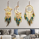 Whimsical Wind Chimes: A Set of Flower Feather, Moonstar, and Dreamcatcher Wind Chimes